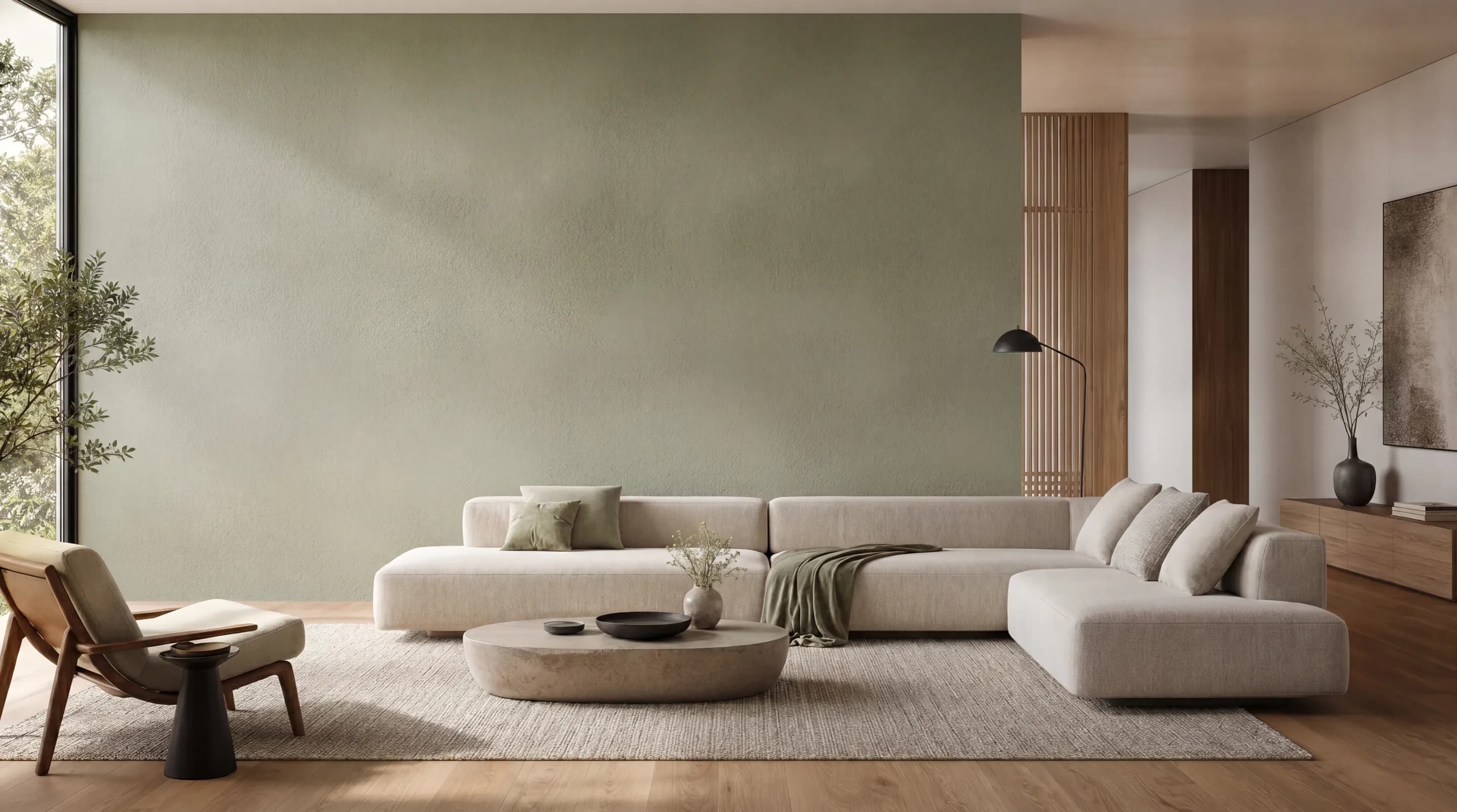 Interior render cycling through wall, sofa, and lamp revisions