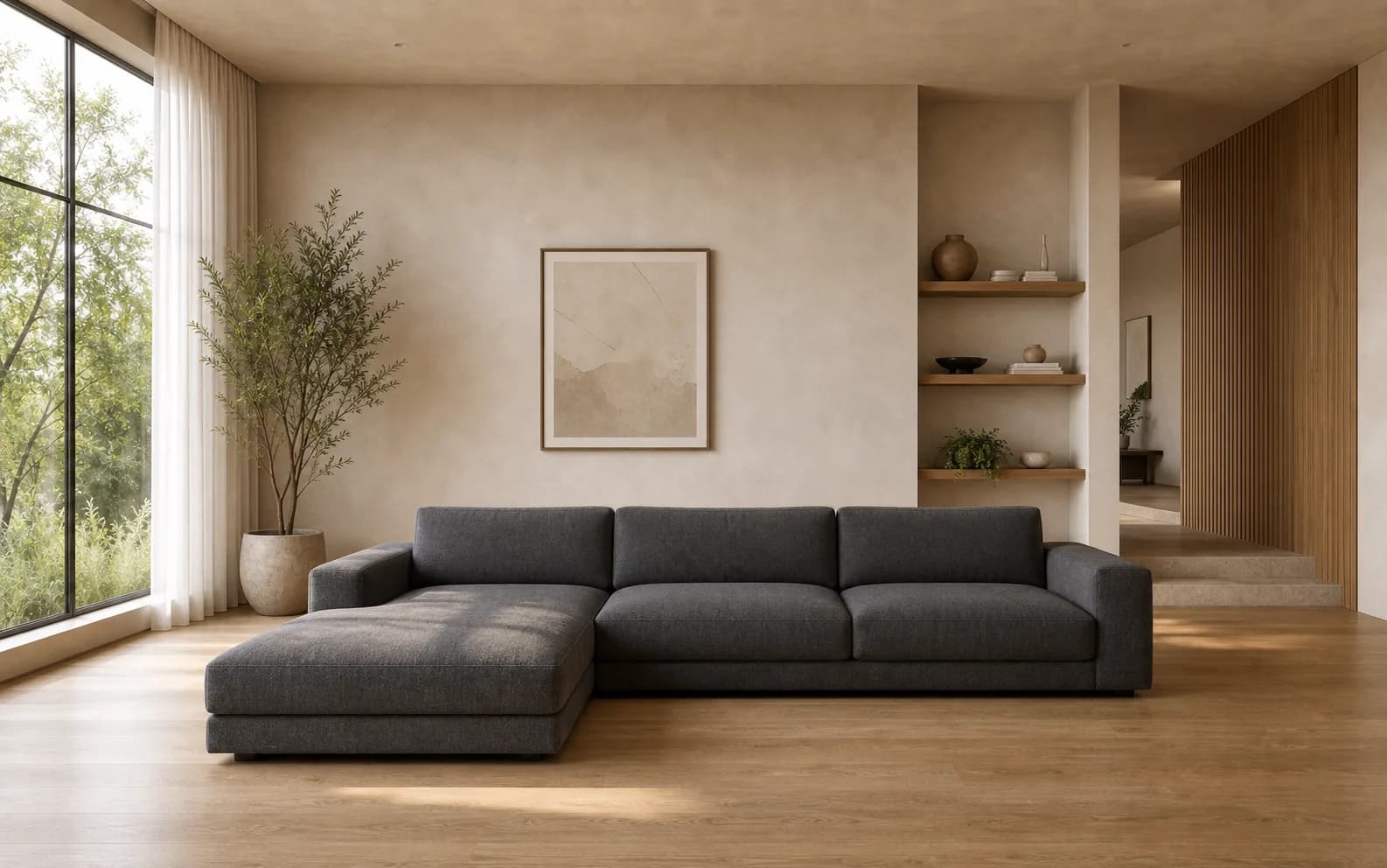 Charcoal sectional sofa option in the same interior