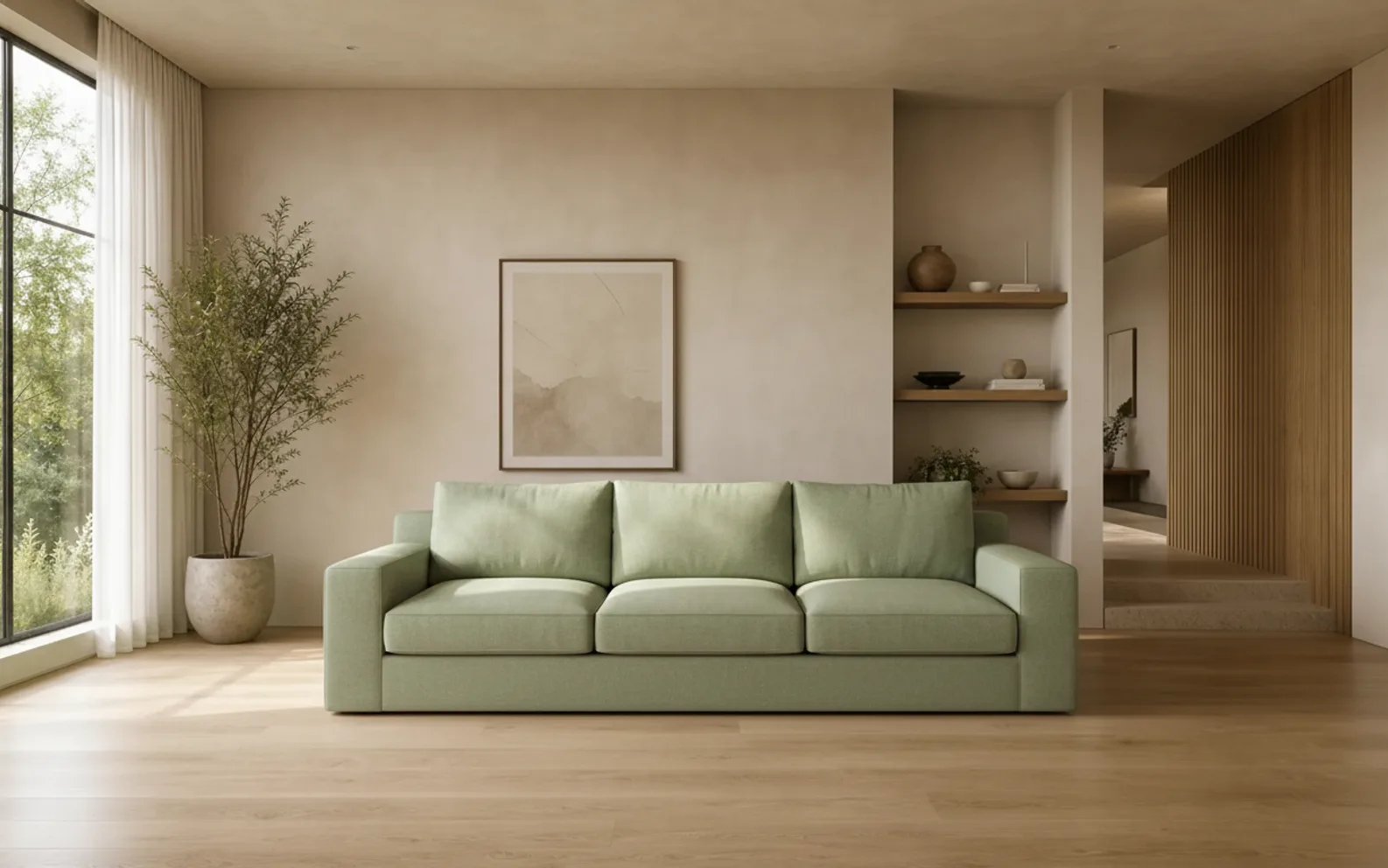 Sage wool sofa option in the same interior